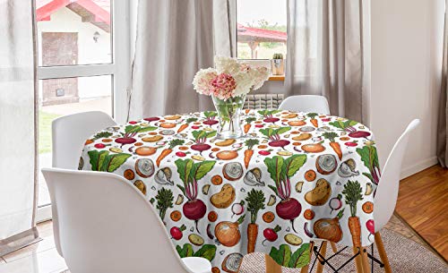 ABAKUHAUS Gemüse Runde Tischdecke, Flüchtiger Painted Foods, Kreis Tischdecke Abdeckung für Esszimmer Küche Dekoration, 150 cm, Mehrfarbig von ABAKUHAUS