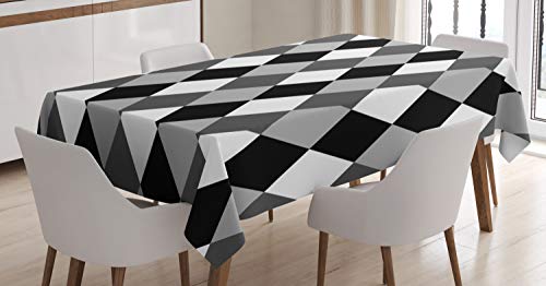 ABAKUHAUS Geometrisch Tischdecke, Schwarzweiss-Rhombus, Für den Inn und Outdoor Bereich geeignet Waschbar Druck Klar Kein Verblassen, 140 x 170 cm, Grau Hellgrau und Schwarz von ABAKUHAUS