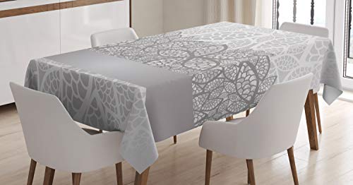 ABAKUHAUS Grau Tischdecke, Lace Inspired Floral, Personalisierter Druck Klare Farben ohne Verblassen Waschbar für Außen Bereich, 140 x 240 cm, Hellgrau Weiß von ABAKUHAUS