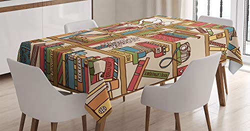 ABAKUHAUS Katze Tischdecke, Nerd Bohem Katzen-Kätzchen, Schmutzabweisent mit Modernster Druck Technologie Waschbar Klare Farben, 140 x 170 cm, Beige Braun von ABAKUHAUS