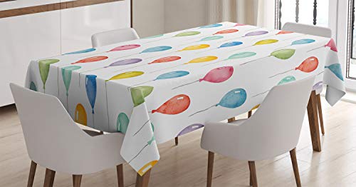 ABAKUHAUS Kids Tischdecke, Bunte Ballone, Personalisierter Druck Klare Farben ohne Verblassen Waschbar für Außen Bereich, 140 x 200 cm, Gelb Rot Grün von ABAKUHAUS