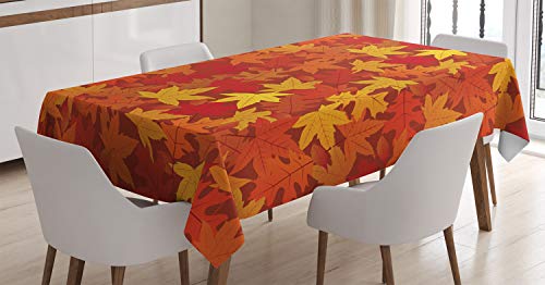 ABAKUHAUS Orange Tischdecke, Herbst Ahornblätter, Für den Inn und Outdoor Bereich geeignet Waschbar Druck Klar Kein Verblassen, 140 x 170 cm, Orange von ABAKUHAUS