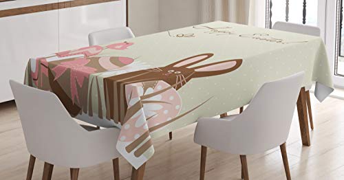 ABAKUHAUS Ostern Tischdecke, Pastell tonte Eier Vögel, Personalisierter Druck Klare Farben ohne Verblassen Waschbar für Außen Bereich, 140 x 200 cm, Rosa Braun von ABAKUHAUS