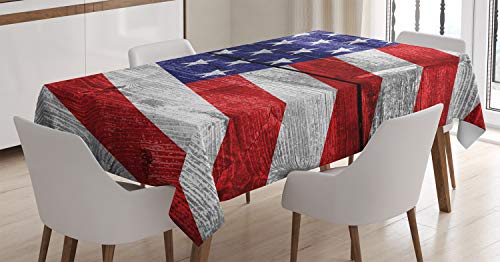 ABAKUHAUS Patriotisch Tischdecke, America Patriotic Day, Personalisierter Druck mit Klaren Farben Waschbar Wasserfest kein Verblassen, 140 x 240 cm, Blau Weiß von ABAKUHAUS