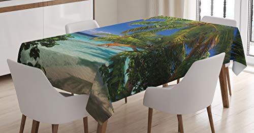 ABAKUHAUS Pflanze Tischdecke, Malediven Palmen Himmel, Für den Inn und Outdoor Bereich geeignet Waschbar Druck Klar Kein Verblassen, 140 x 170 cm, Himmelblau Grün von ABAKUHAUS