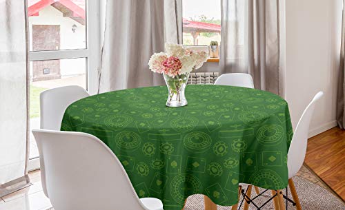 ABAKUHAUS Poker Runde Tischdecke, Casino Objekte Musterbild, Kreis Tischdecke Abdeckung für Esszimmer Küche Dekoration, 150 cm, Fern Green von ABAKUHAUS