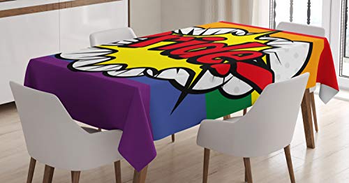 ABAKUHAUS Regenbogen Tischdecke, Pop-Art Comics Stolz, Personalisierter Druck mit Klaren Farben Waschbar Wasserfest kein Verblassen, 140 x 240 cm, Rot Gelb von ABAKUHAUS