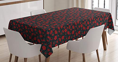 ABAKUHAUS Rot und Schwarz Tischdecke, Romantische Vintage Rose, Personalisierter Druck mit Klaren Farben Waschbar Wasserfest kein Verblassen, 140 x 170 cm, Schwarz Rot ABAKUHAUS Rot und Schwarz Tischdecke, Romantische Vintage Rose, Personalisierter Druck mit Klaren Farben Waschbar Wasserfest kein Verblassen, 140 x 170 cm, Schwarz Rot von ABAKUHAUS
