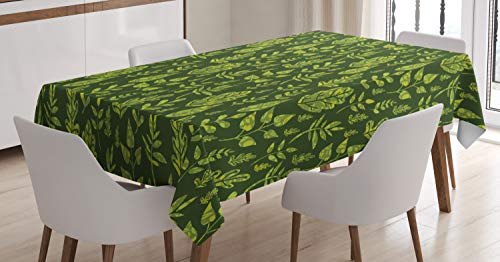 ABAKUHAUS Salbei Tischdecke, Patterned Green Leaves, Personalisierter Druck mit Klaren Farben Waschbar Wasserfest kein Verblassen, 140 x 200 cm, Apfelgrün Dunkelgrün von ABAKUHAUS