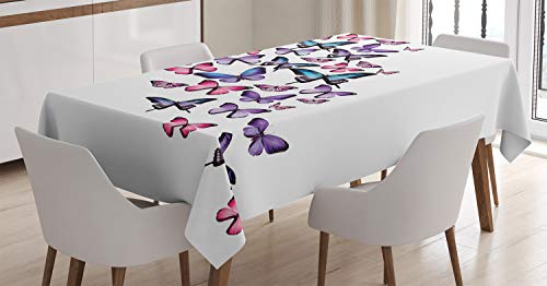 ABAKUHAUS Schmetterling Tischdecke, Flügel Feminine, Pflegeleicht mit Modernster Druck Technologie Waschbar und Personalisiert, 140 x 170 cm, Lila Rosa Blau von ABAKUHAUS