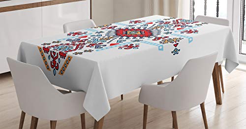 ABAKUHAUS Stammes Tischdecke, Mexican Pattern, Pflegeleicht mit Modernster Druck Technologie Waschbar und Personalisiert, 140 x 170 cm, Weiß Rot von ABAKUHAUS