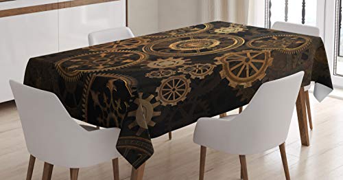 ABAKUHAUS Steampunk Tischdecke, Räder Dunkle Schatten, Pflegeleicht mit Modernster Druck Technologie Waschbar und Personalisiert, 140 x 240 cm, Braun Sand von ABAKUHAUS