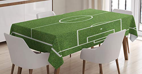 ABAKUHAUS Teen Zimmer Tischdecke, Fußball-Stadion-Feld, Inn und Outdoor Bereich geeignet Waschbar Druck Klare farben Kein Verblassen, 140 x 170 cm, Grün Weiß von ABAKUHAUS