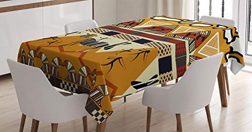 ABAKUHAUS Tier Tischdecke, Jagd Zebra Tribe Ethnic, Wasserfest Waschbar mit Klar Sichtbaren Farben kein Verblassen Personalisiert, 140 x 240 cm, Senf Rubin von ABAKUHAUS