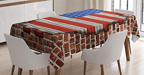 ABAKUHAUS Vereinigte Staaten von Amerika Tischdecke, American National Flag, Inn und Outdoor Bereich geeignet Waschbar Druck Klare Farben Kein Verblassen, 140 x 170 cm, Braun Blau Rot von ABAKUHAUS