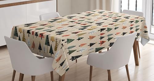 ABAKUHAUS Weihnachten Tischdecke, Weihnachtskieferndruck, Personalisierter Druck mit Klaren Farben Waschbar Wasserfest kein Verblassen, 140 x 200 cm, Beige Grün Korallenrot von ABAKUHAUS