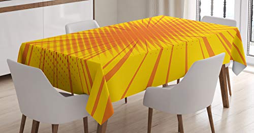 ABAKUHAUS Weinlese-Gelb Tischdecke, Retro Sun Burst, Für den Inn und Outdoor Bereich geeignet Waschbar Druck Klar Kein Verblassen, 140 x 170 cm, Orange und Gelb von ABAKUHAUS