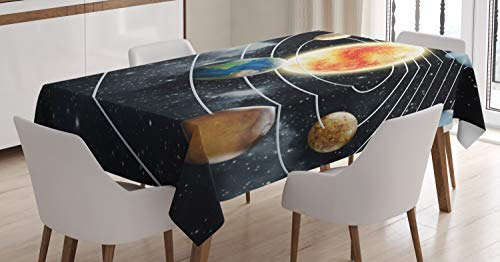 ABAKUHAUS Weltraum Tischdecke, Sonnensystem-Planeten, Personalisierter Druck Klare Farben ohne Verblassen Waschbar für Außen Bereich, 140 x 200 cm, Braun Schwarz von ABAKUHAUS