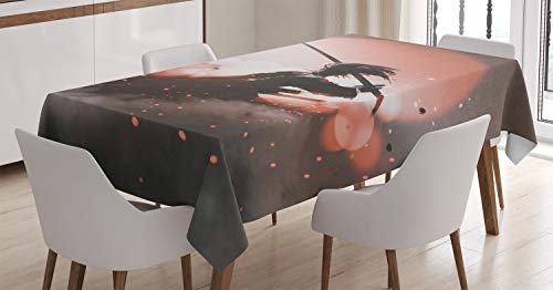 ABAKUHAUS japanisch Tischdecke, Samurai Japan, Wasserfest Waschbar mit Klar Sichtbaren Farben kein Verblassen Personalisiert, 140 x 240 cm, Lachs Umbrabraun von ABAKUHAUS