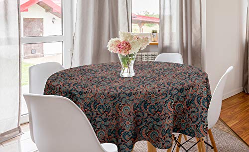 ABAKUHAUS orientalisch Runde Tischdecke, Oriental Paisley-Motiv, Kreis Tischdecke Abdeckung für Esszimmer Küche Dekoration, 150 cm, Mehrfarbig von ABAKUHAUS