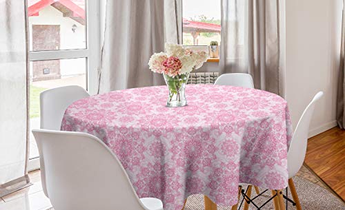 ABAKUHAUS rosa Damast Runde Tischdecke, Modernisierten Barock-Kunst, Kreis Tischdecke Abdeckung für Esszimmer Küche Dekoration, 150 cm, Baby-Rosa und Hellrosa von ABAKUHAUS