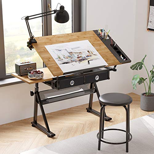 ABBNIA Zeichentische Höhenverstellbarer Zeichentisch Neigbarer Basteltisch Mit Stauraum Ahornplatte Kunsttisch Für Den Home-Office-Zeichentisch von ABBNIA