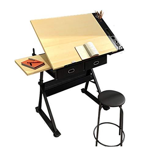 ABBNIA Zeichentische Höhenverstellbarer Zeichentisch Neigbarer Basteltisch Mit Stauraum Ahornplatte Kunsttisch Für Den Home-Office-Zeichentisch von ABBNIA