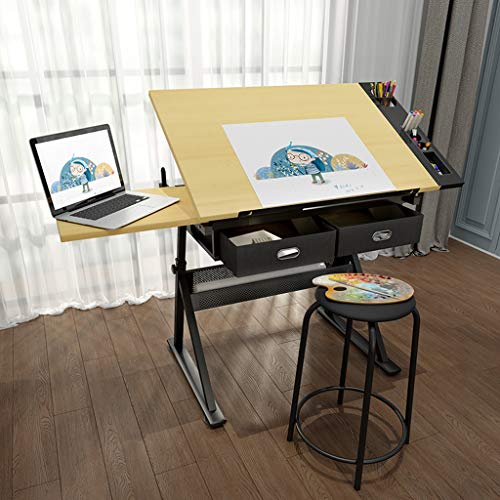 ABBNIA Zeichentische Höhenverstellbarer Zeichentisch Neigbarer Basteltisch Mit Stauraum Ahornplatte Kunsttisch Für Den Home-Office-Zeichentisch von ABBNIA