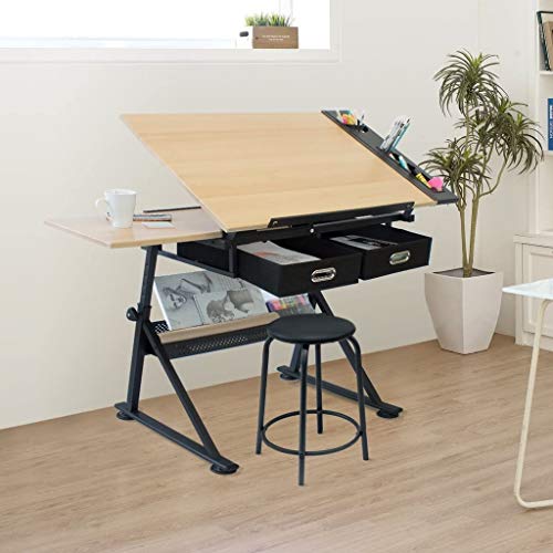 ABBNIA Zeichentische Höhenverstellbarer Zeichentisch Neigbarer Basteltisch Mit Stauraum Ahornplatte Kunsttisch Für Den Home-Office-Zeichentisch von ABBNIA