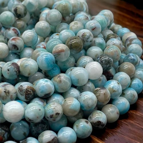 ABCGEMS Dominikanische Larimar-Perlen mit schwarzem endritischem Einschluss (garantiert echter Stein, nicht in irgendeiner Weise behandelt, organische raue Oberfläche durch Mutter Natur), klein, 6 mm von ABC GEMS USA