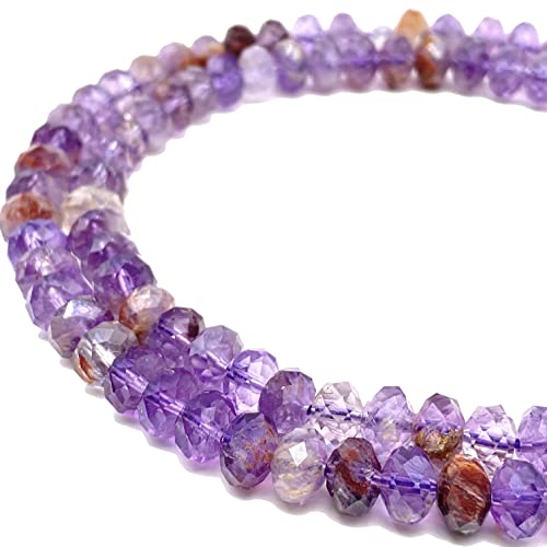 ABCGEMS Seltene brasilianische Super 7 Perlen (Cacoxenit, Amethyst, Lepidocrocit, Goethit, Rutil, Rauchquarz, Kristallquarz) Heilchakra-Energiestein Diamantschliff mikrofacettierte Rondelle klein 6 mm von ABC GEMS USA