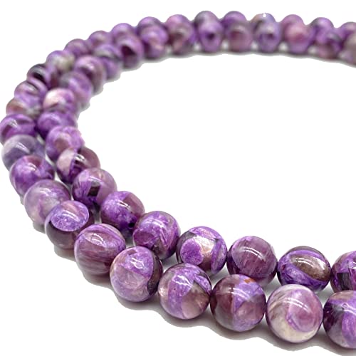 ABCGEMS brasilianische violette Muscovit-Perlen AKA lila Mica-Lepidolith (extrem seltener Stein mit wunderschönem Blitz, oft verwechselt mit Charoit und Sugilit), heilender Chakra-Stein, klein, 6 mm von ABC GEMS USA