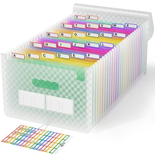 ABC life Dokumentenmappe A4 mit Gittermuster,26Fächermappe Datei Organizer,Regenbogen Akkordeon Erweiterbar Ordnungsmappe, Grosse Kapazität Dokumententasche,A4 Ordner Tragbar Sortiermappe Schule(Grün) von ABC life