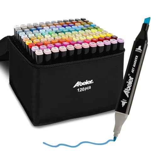 120 Farben Filzstifte Set, Art Marker Twin Tip Marker Textmarker Stift Set, Alkoholmarker für Kinder Student Anfänger, Hervorheben, Skizzieren, Zeichnen, Ausmalen mit Tragetasche von ABEIER