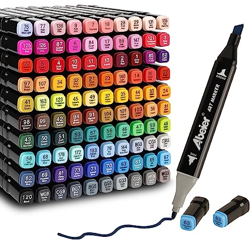 ABEIER 100 Farben Marker Set Filzstifte Set, Alkohol Marker Twin Tip Marker Textmarker Stift Set, Alkoholmarker für Kinder Erwachsene Manga Skizzieren Kalligraphieren, Ausmalen mit Tragetasche von ABEIER