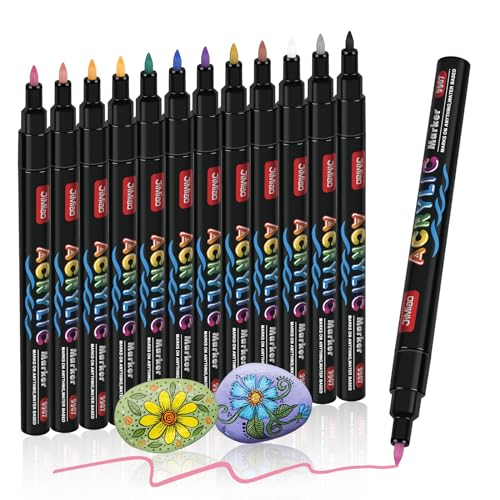 ABEIER Acrylstifte für Steine Wasserfest,Acrylstifte Marker Stifte,12 Farben Permanent Marker Stifte,Steine Bemalen Acrylstifte Paint Pen für DIY,Leinwand, Papier, Glasmalerei,Keramik von ABEIER