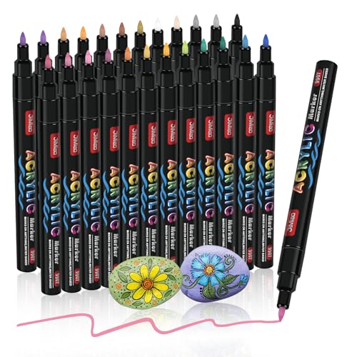 ABEIER Acrylstifte für Steine Wasserfest,Acrylstifte Marker Stifte,24 Farben Permanent Marker Stifte,Steine Bemalen Acrylstifte Paint Pen für DIY,Leinwand, Papier, Glasmalerei,Keramik von ABEIER