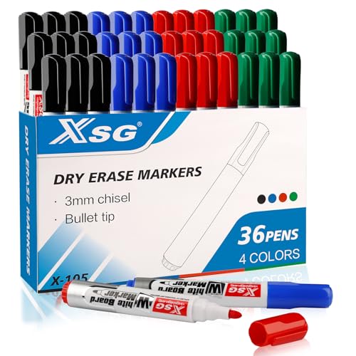 ABEIER Whiteboard Marker,36 Whiteboard Stifte,Trocken Abwischbar, Rundspitze 3mm,4 Farben Whiteboard Stifte Rundspitze Set Perfekt für Zuhause Schule Büro 36er Pack von ABEIER