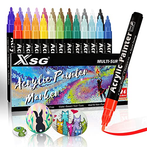 Acrylstifte Marker Stifte,24 Farben 3mm Permanent Marker Stifte Steine Eier Bemalen Acrylstifte Paint Pen für DIY Stein, Leinwand, Papier, Glasmalerei,Keramik von ABEIER