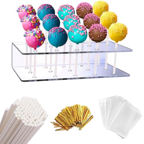 ABERE 301-teiliges Set 100 Tortenstangen + Premium-Verpackungen & Bänder + Lollipop-Dispenser - für DIY Lollipops, Tortenstangen & Pralinen von höchster Qualität von ABERE