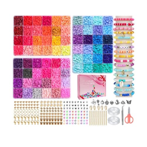 ABERE DIY Bracelet Bead Kit for Kids - 72 Colors Alphabet Emoji Beads, Jewelry Making Set with Scissors & Elastic String von ABERE