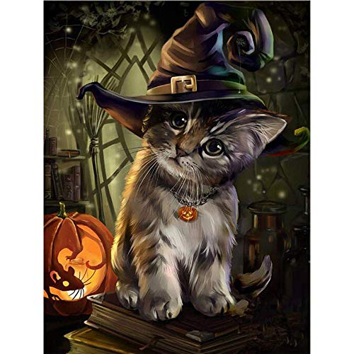 ABEUTY 5D Diamond Painting DIY Full Drill Strasssteine, Niedliche Katze mit Halloween Hut Kürbis Maus Lampe Tier, Farbe mit Diamanten Kristall Diamant Kunst Kits (Kürbis) von ABEUTY