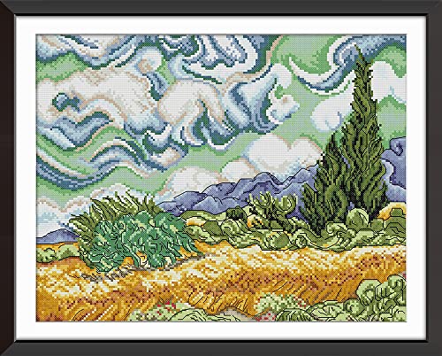 ABEUTY Kreuzstich-Set Van Gogh Sky für Erwachsene, vorgedruckt oder nicht, DIY, 14-fädiges Stickerei-Starter-Set, gestempelt oder ungestempelt, DMC-Näharbeiten, einfache Anfänger (ungestempelt) von ABEUTY