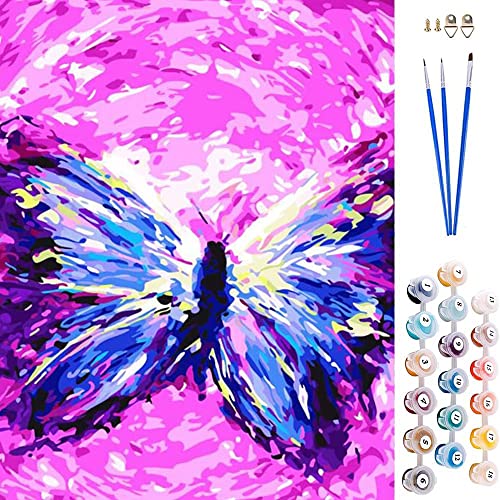 ABEUTY Malen nach Zahlen für Erwachsene Kinder, Blauer Schmetterling inklusive Pinsel und Acrylfarben Diy Handgemalt öLgemäLde Kit Als Geschenk 40 x 50cm von ABEUTY
