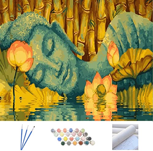 ABEUTY Wandkunst Pflanze Sonnenblume Buddha-Statue Malen nach Zahlen, DIY Ölgemälde auf Leinwand Gemälde 40x50cm von ABEUTY