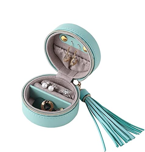 ABNNHK Schmuckschatulle, kleine, tragbare Schmuckaufbewahrungsbox für unterwegs mit Quastenanhänger, runder Schmuck-Organizer aus Leder als Geschenk für Mädchen. Schmuckhalter (Farbe: B, von ABNNHK