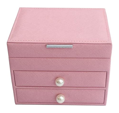 ABNNHK Schmuckschatulle aus PU-Leder, europäischer Stil, 3-lagige Aufbewahrungsbox für Halsketten, Armbänder, Ringe, Ohrringe, Schmuckaufbewahrungsbox, Schmuckhalter (Farbe: Pink, Größe: von ABNNHK