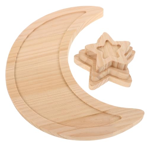 ABOOFAN 1 Satz Ornamente Wanddekoration Kinderzimmer Holzdekoration Für Die Wand Holz Mond Und Stern Dekoration Zimmerdekoration Für Jungen Boho-hochzeitsdekoration Hölzern Beige 4 Stück von ABOOFAN