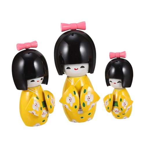 ABOOFAN 1 Satz japanische Kimonopuppe kleine Dose Kimono-Puppenfigur Kimonopuppe für Zuhause Home Decor wohnungseinrichtung Toys kleine japanische Puppe Miniatur-Kimono-Puppe Holz Yellow von ABOOFAN