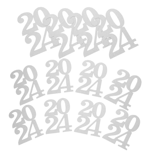 ABOOFAN 12 Stück 2024 Vasendekoration papierschere decoupage Glitzeretikett Frohes Jahr Dekorationen Herzlichen Glückwunsch grad Cake Topper Partygeschenk Abschluss-Tags-Dekoration Silver von ABOOFAN